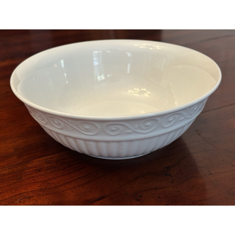 Claremont by Gibson White Ribbed Scrolls Round 8" Vegetable Bowl